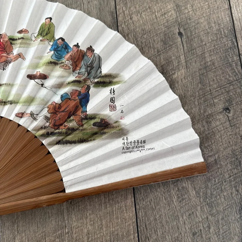 A Fan of Korea Ssireum Korean Wrestling Folding Fan Bamboo Paper Kim Hong-do Art